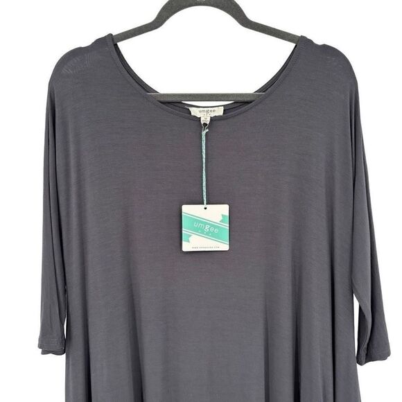 Umgee Round Neck 3/4 Sleeves Swing Dress Dark Gray Medium NWT - Picture 3 of 7
